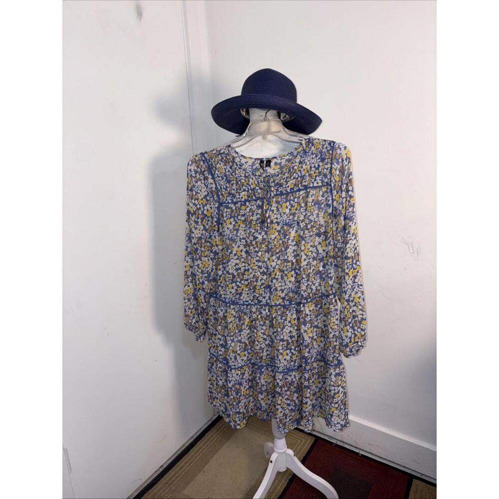 Versona blue and yellow floral tiered bohemian peasant dress Small Oversized